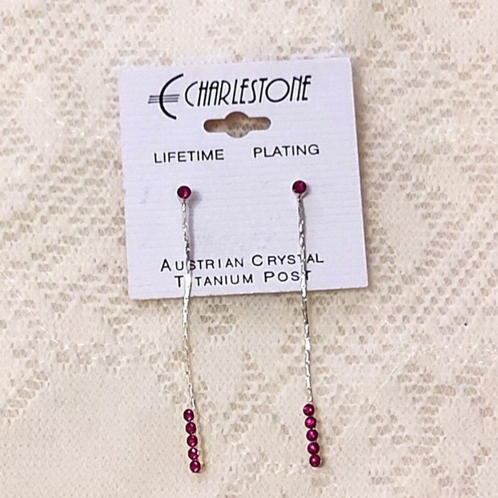 NEW Silver Plated Red Garnet Crystal Long Drop Dangle Earrings Jewelry Gifts